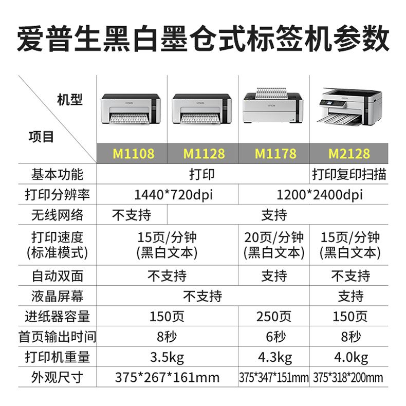 爱普生（EPSON）M1178 黑白墨仓式黑白打印机